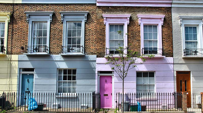outside a row colourful houses