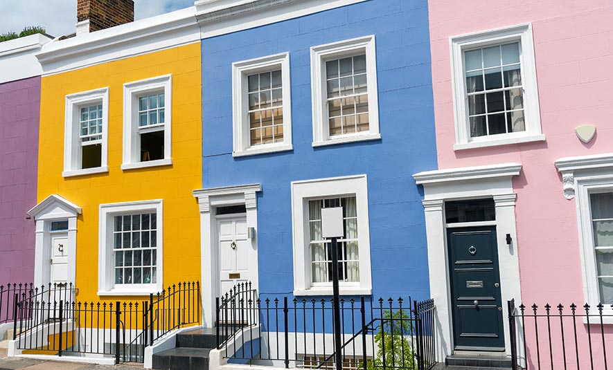 row of colourful houses